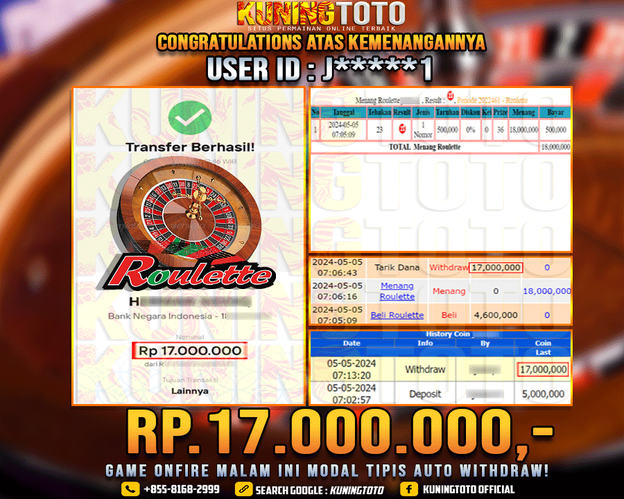 Bukti JP Live casino Kuning toto 05 May 2024 Roulette