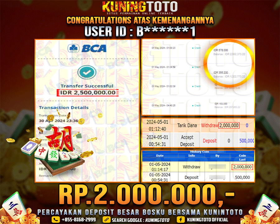 Bukti JP Slot Kuning toto 01 May 2024 Mahjong ways 1