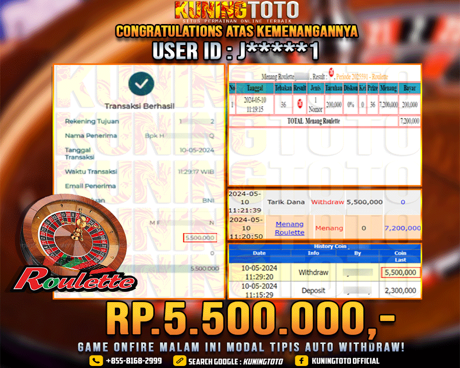 Bukti JP Live casino Kuning toto 10 May 2024 Roulette