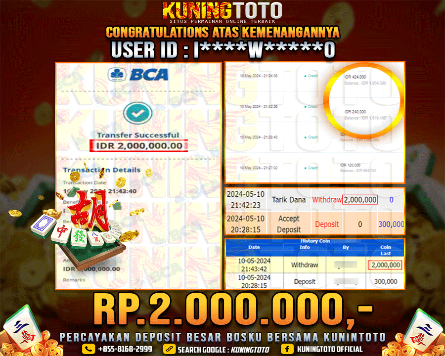 Bukti JP Slot Kuning toto 10 May 2024 Mahjong ways 1