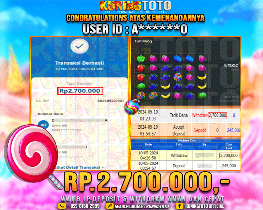 Bukti JP Slot Kuning toto 10 May 2024 Sweet Bonanza