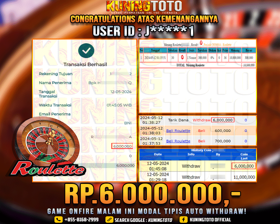 Bukti JP Live casino Kuning toto 11 May 2024 Roulette