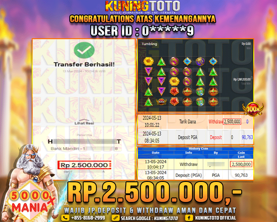 Bukti JP Slot Kuning toto 13 May 2024 5000x Mania