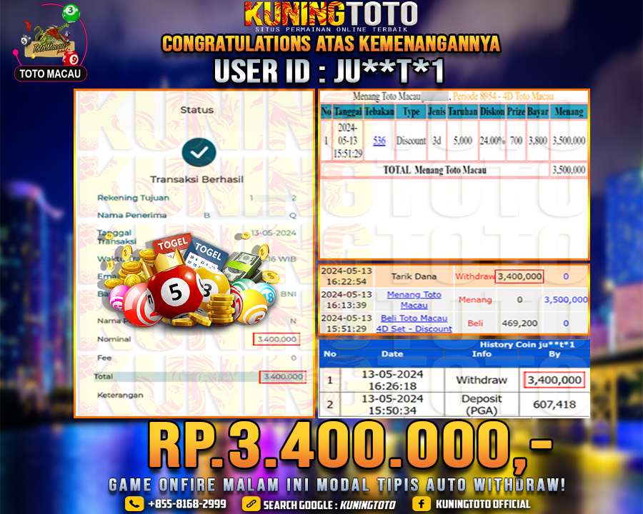 Bukti JP Togel KUNING TOTO 13 May 2024 TOTOMACAU 3D