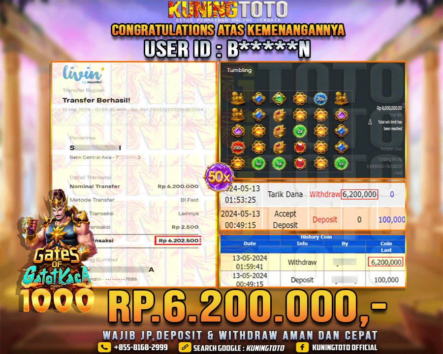 Bukti JP Slot Kuning toto 13 May 2024 Gate of Gatotkaca x1000