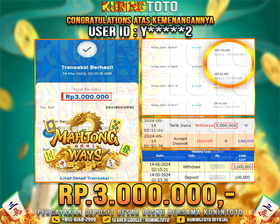 Bukti JP Slot Kuning toto 14 May 2024 Mahjong ways 2