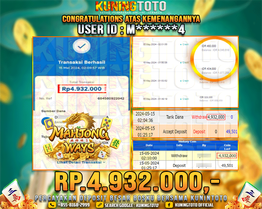 Bukti JP Slot Kuning toto 15 May 2024 Mahjong ways 2