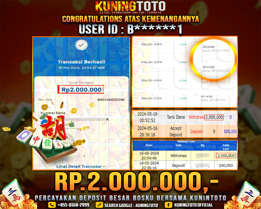 Bukti JP Slot Kuning toto 16 May 2024 Mahjong ways 1