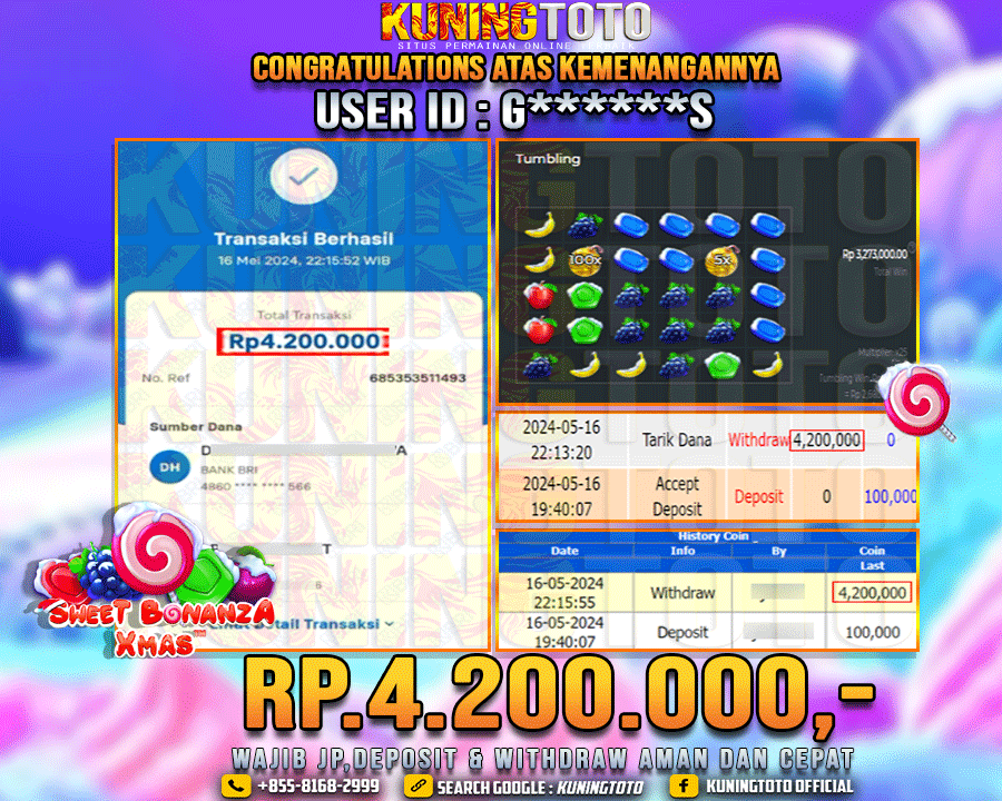 Bukti JP Slot Kuning toto 16 May 2024 Sweet Bonanza x mass