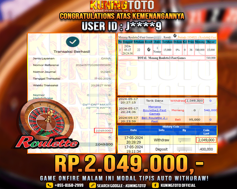 Bukti JP Live casino Kuning toto 17 May 2024 Roulette