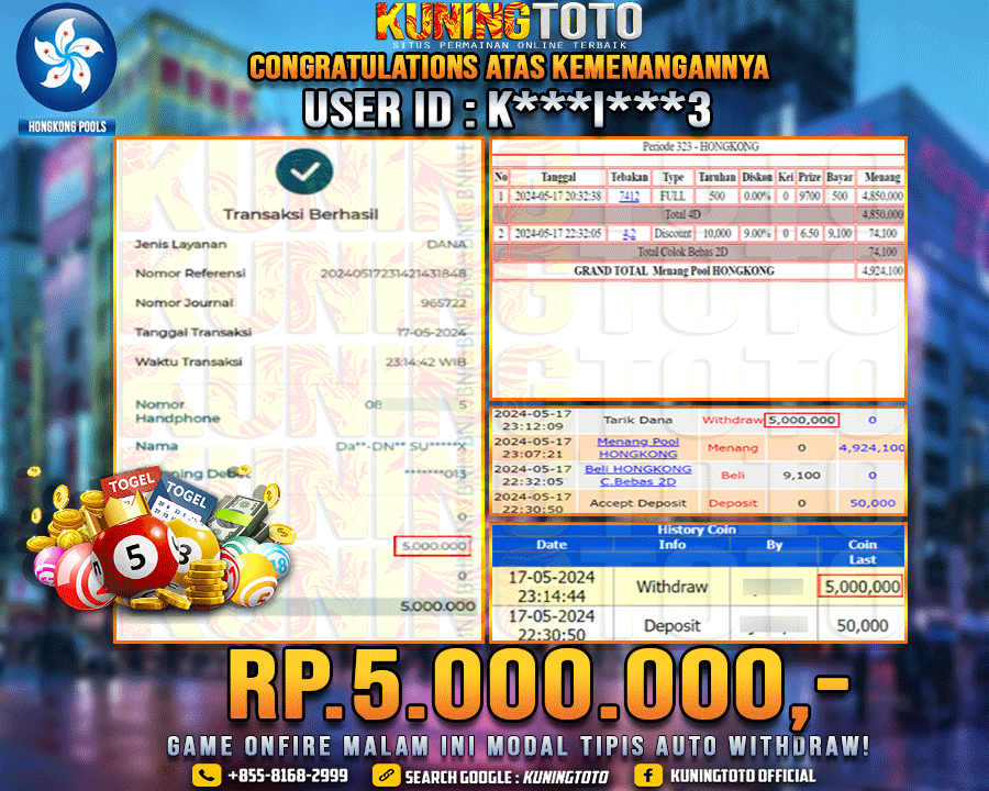 Bukti JP Togel KUNING TOTO 17  May 2024 Hongkong 4D