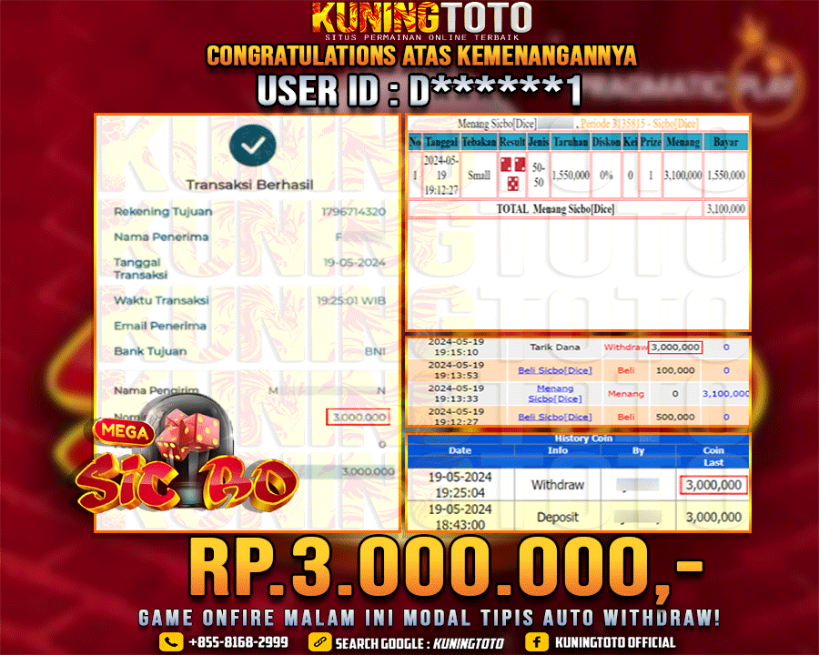 Bukti JP Live casino Kuning toto 19 May 2024 Sic bo Dice