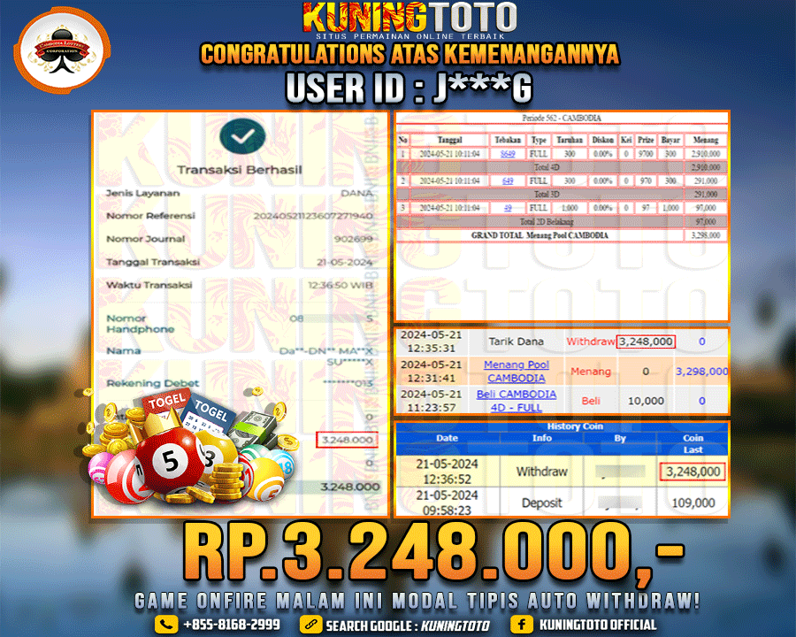 Bukti JP Togel KUNING TOTO 21  May 2024 Cambodia 4D 3D 2D