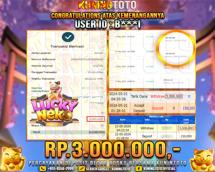 Bukti JP Slot Kuning toto 21 May 2024 Lucky Neko