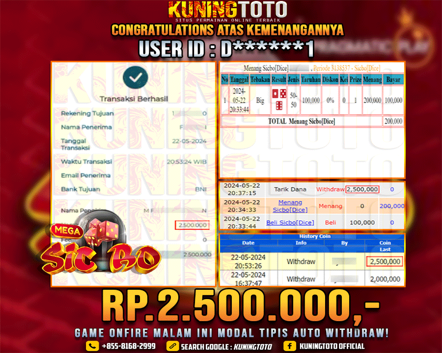 Bukti JP Live casino Kuning toto 22 May 2024 Sic bo Dice