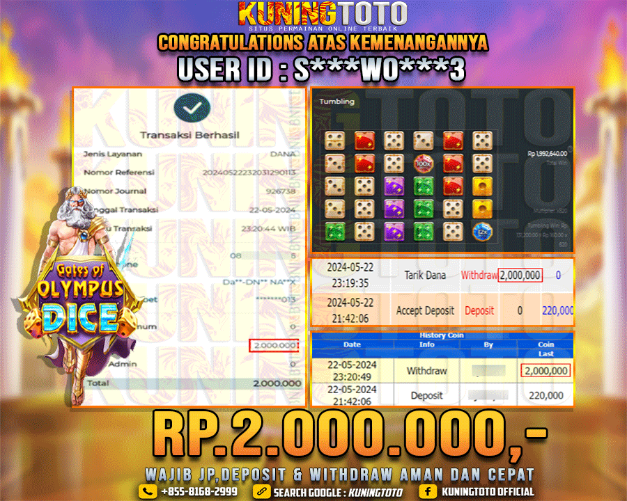 Bukti JP Slot Kuning toto 22 May 2024 Gate of Olympus Dice