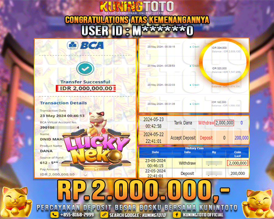 Bukti JP Slot Kuning toto 23 May 2024 Lucky Neko