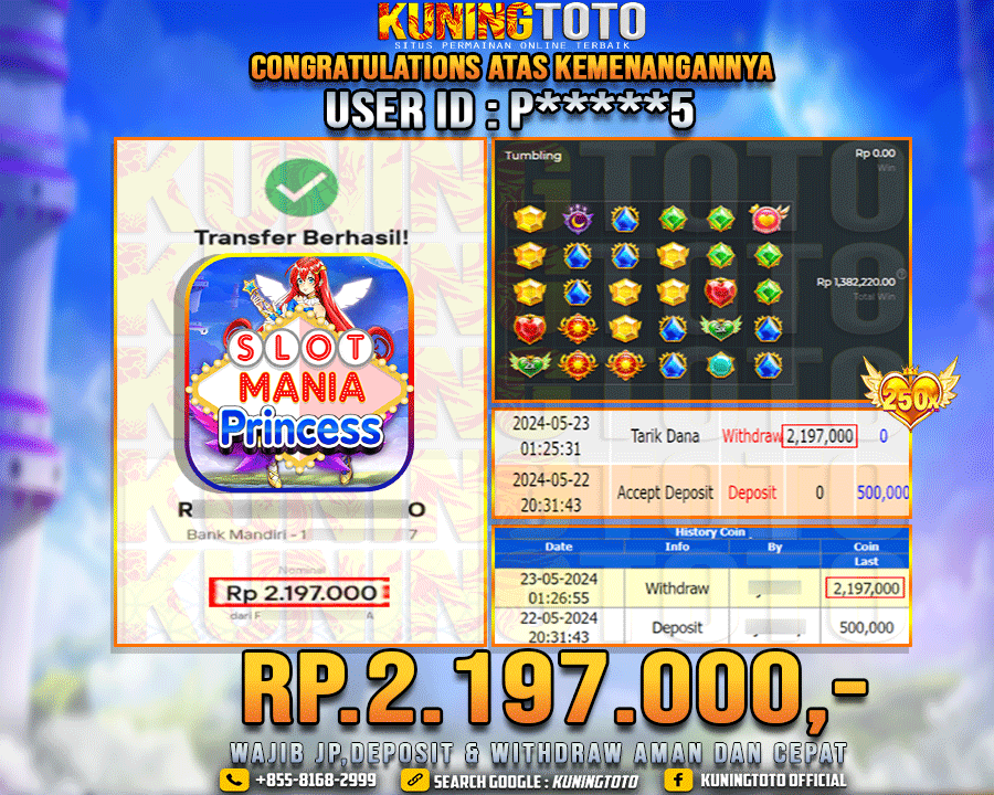 Bukti JP Slot Kuning toto 23 May 2024 Slot Mania Princess