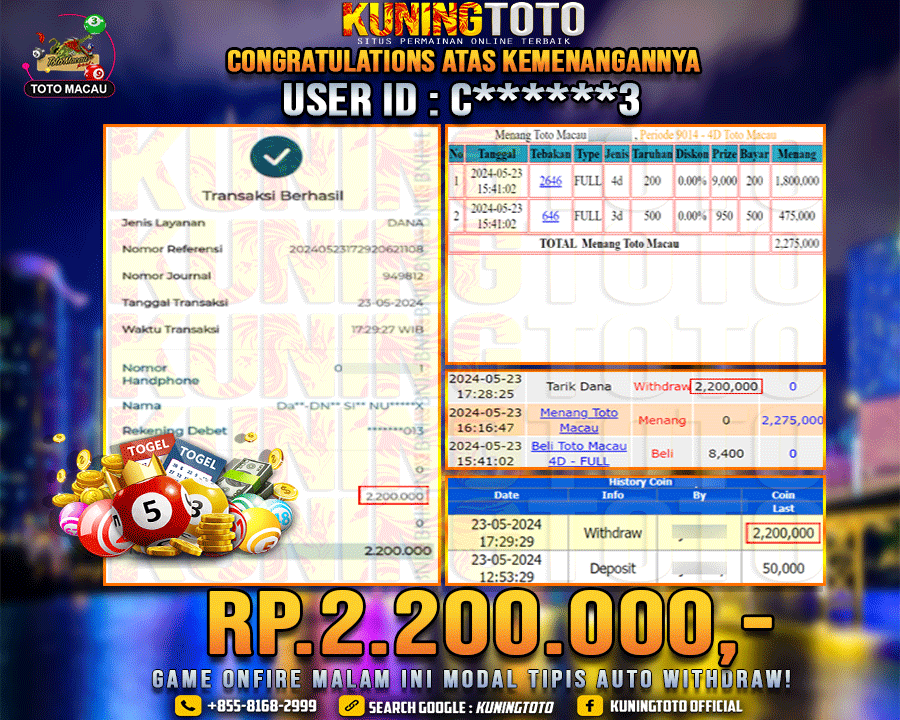 Bukti JP Togel KUNING TOTO 23 May 2024 TotoMacau 4D 3D