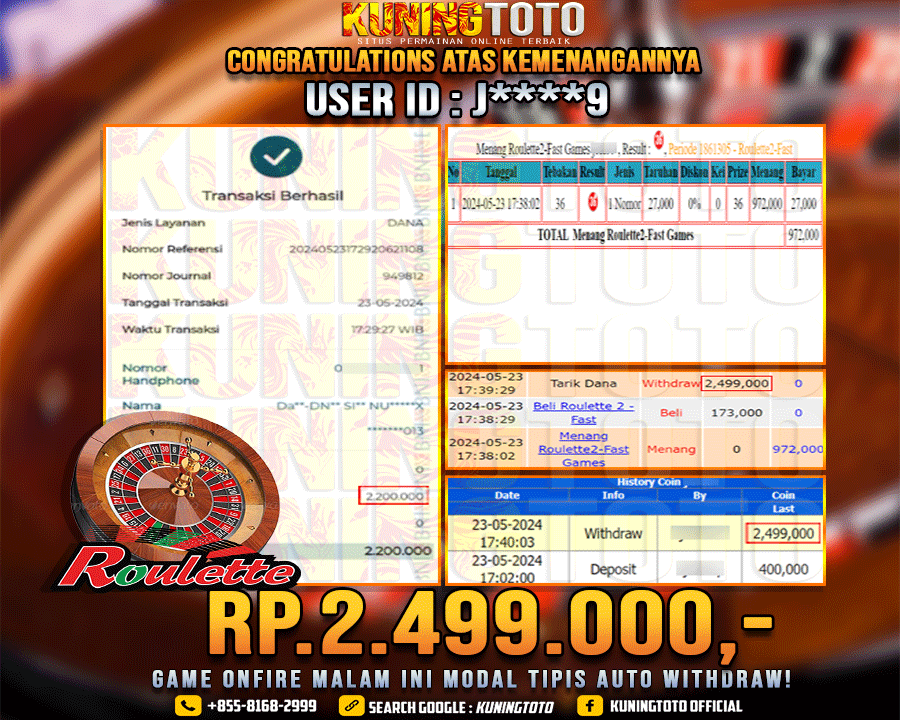 Bukti JP Live casino Kuning toto 23 May 2024 Roulette 2 - Fast