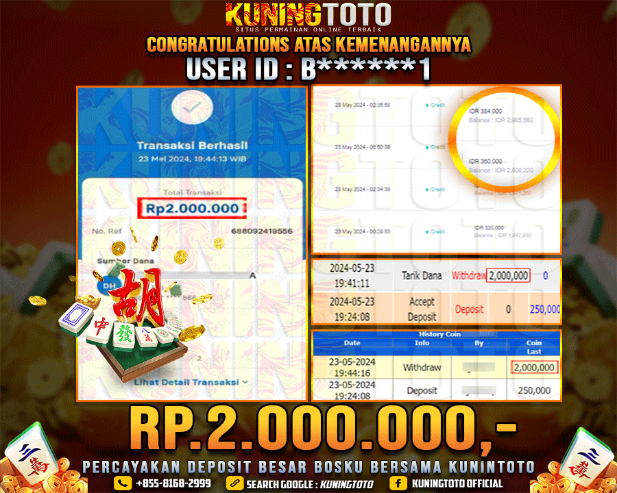 Bukti JP Slot Kuning toto 23 May 2024 Mahjong ways 1