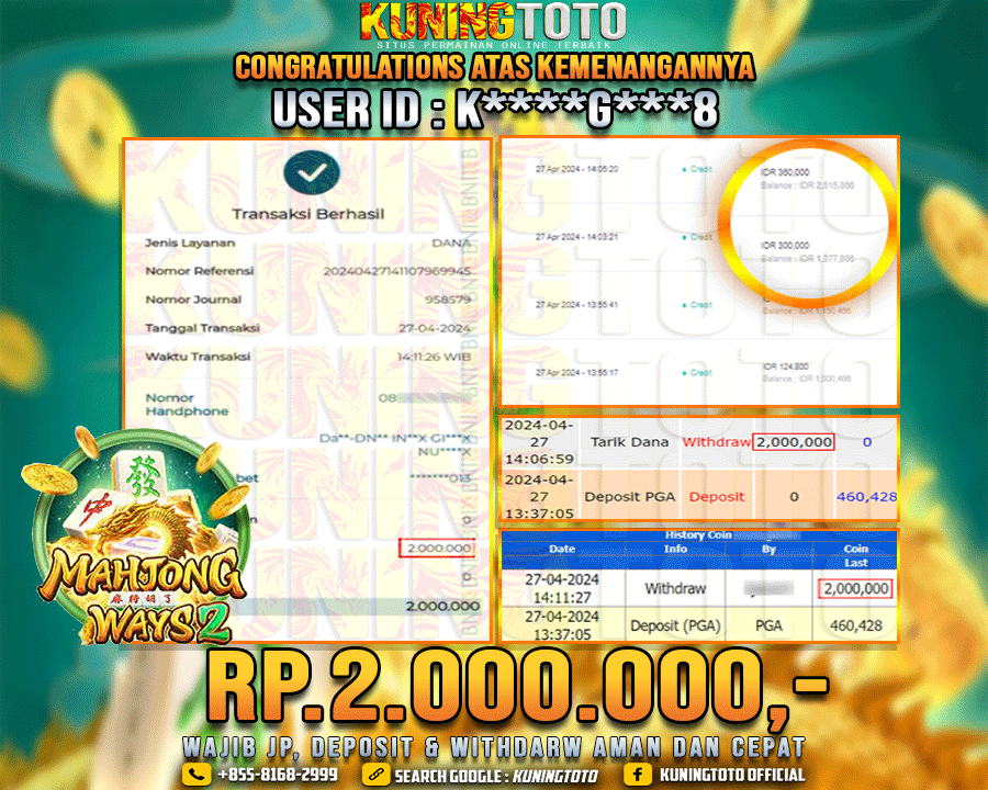 Bukti JP Slot Kuning toto 27 April 2024 Mahjong ways 2