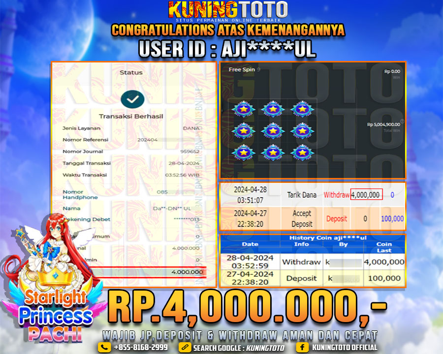 Bukti JP Slot Kuning toto 28 April 2024 Starlight Princess Pachi