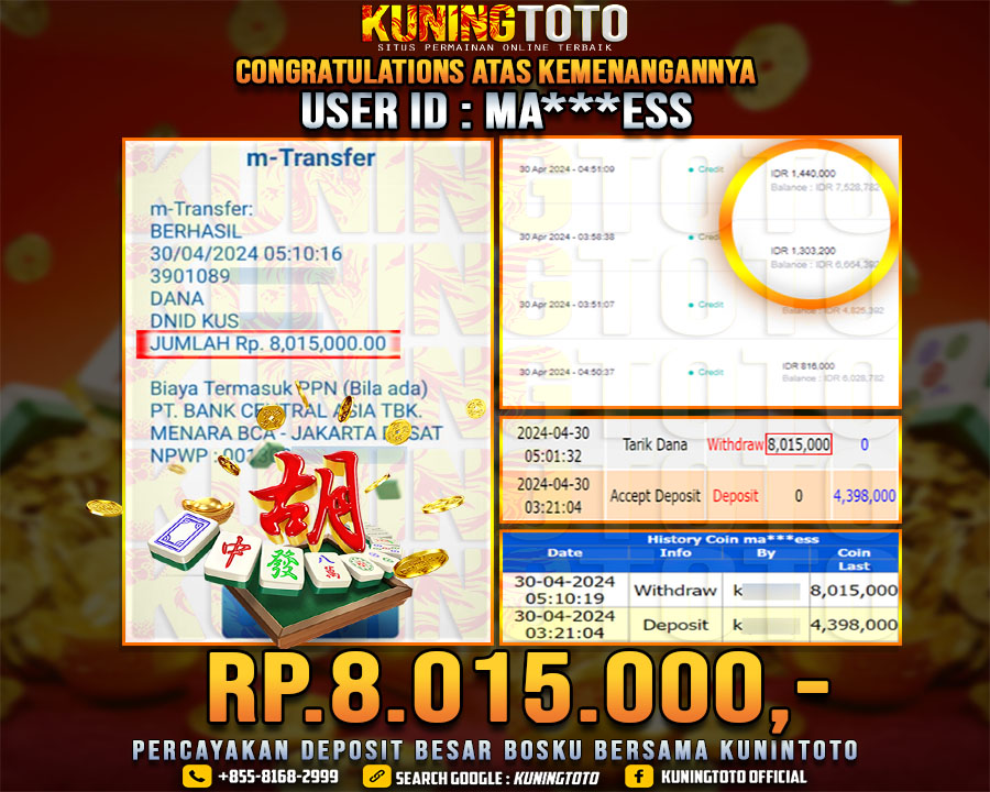 Bukti JP Slot Kuning toto 30 April 2024 Mahjong ways 1