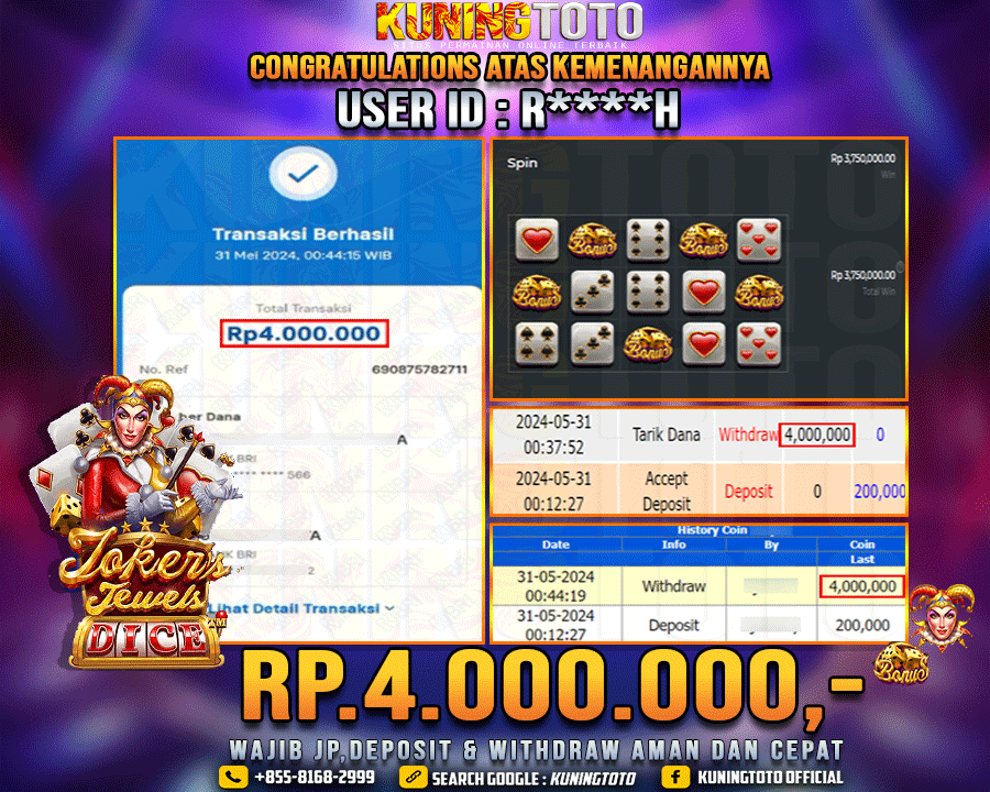 Bukti JP Slot Kuning toto 31 May 2024 Joker Jewels Dice