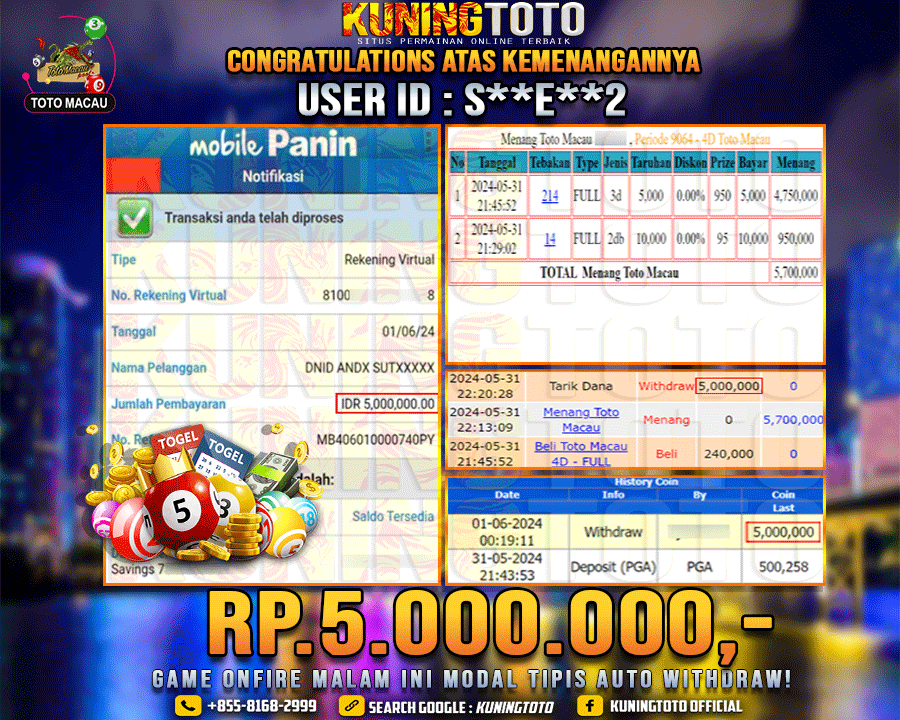 Bukti JP Togel KUNING TOTO 31 May 2024 TotoMacau 3D 2D