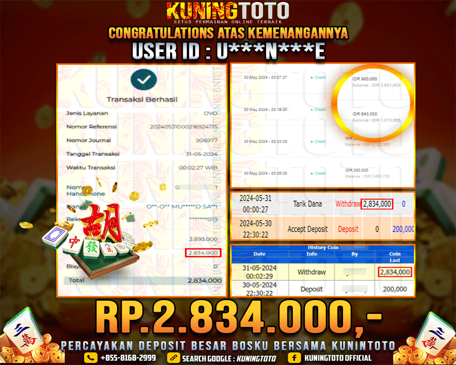 Bukti JP Slot Kuning toto 31 May 2024 Mahjong ways 1