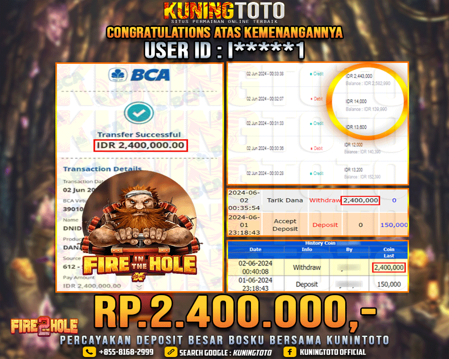 Bukti JP Slot Kuning toto 02 June 2024 Fire in the Hole 2