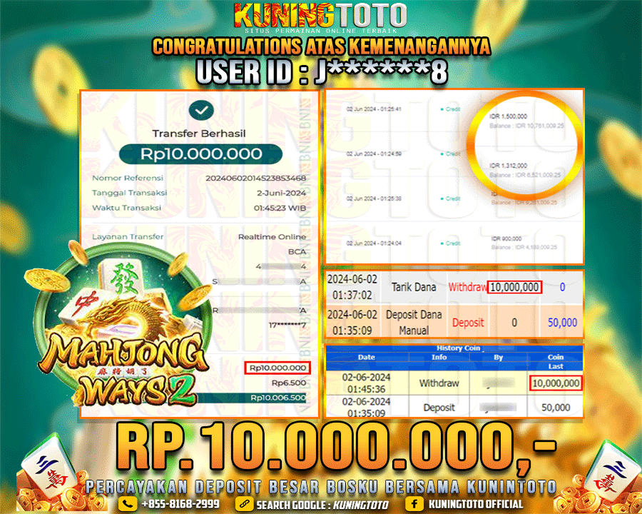 Bukti JP Slot Kuning toto 02 June 2024 Mahjong ways 2