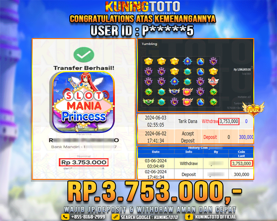 Bukti JP Slot Kuning toto 03 June 2024 Slot Mania Princess