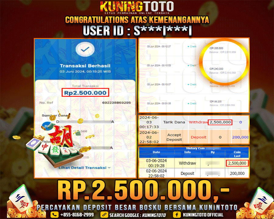 Bukti JP Slot Kuning toto 03 June 2024 Mahjong ways 1