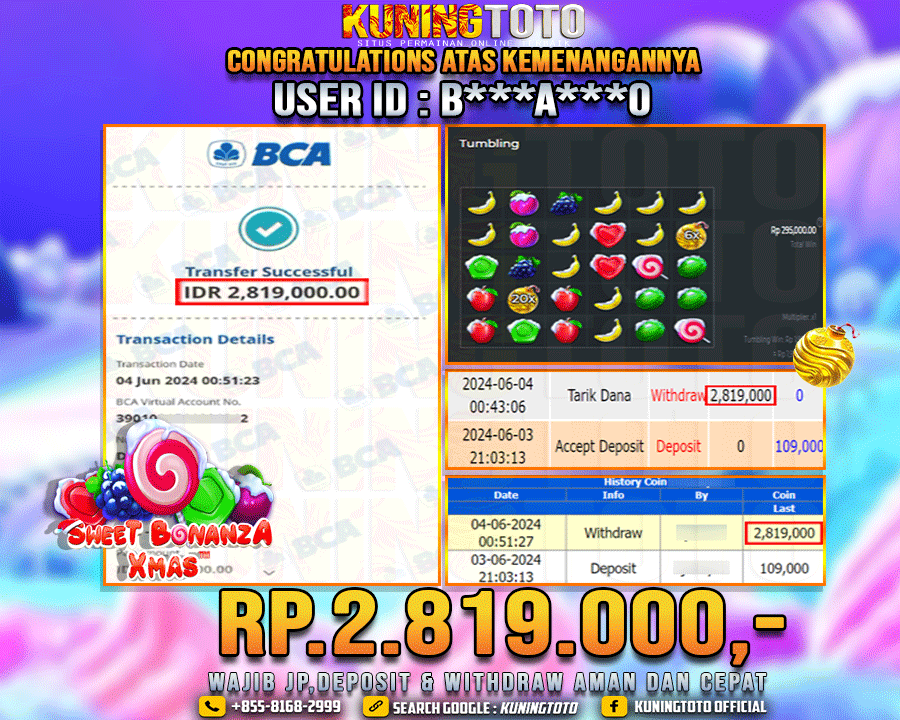 Bukti JP Slot Kuning toto 04 June 2024 Sweet Bonanza x Mas