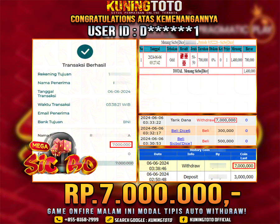 Bukti JP Live casino Kuning toto 06 June 2024 Sic bo Dice