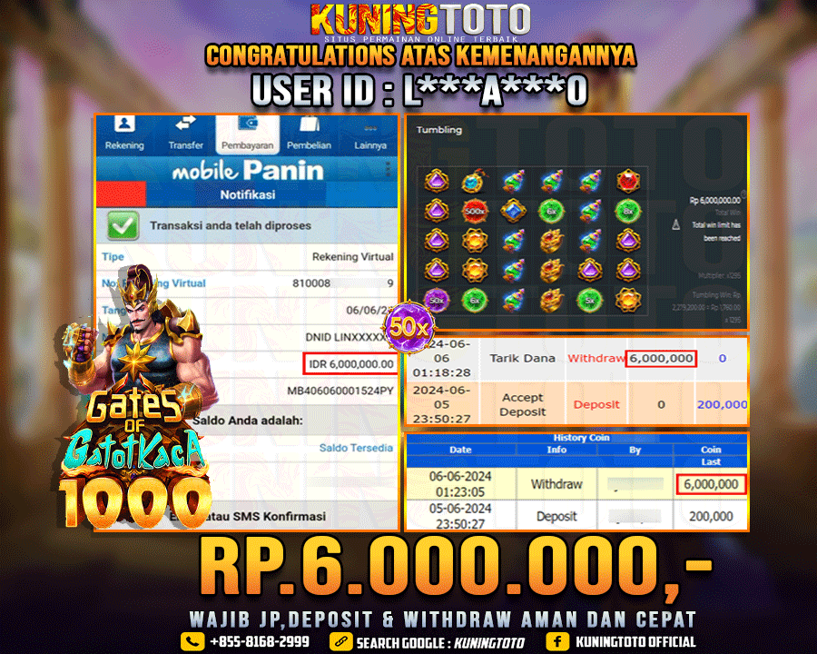 Bukti JP Slot Kuning toto 06 June 2024 Gate of Gatot Kaca x1000