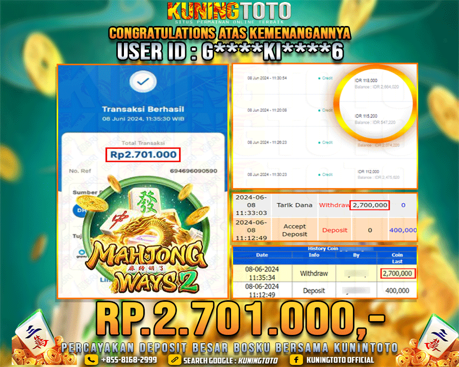 Bukti JP Slot Kuning toto 08 June 2024 Mahjong ways 2