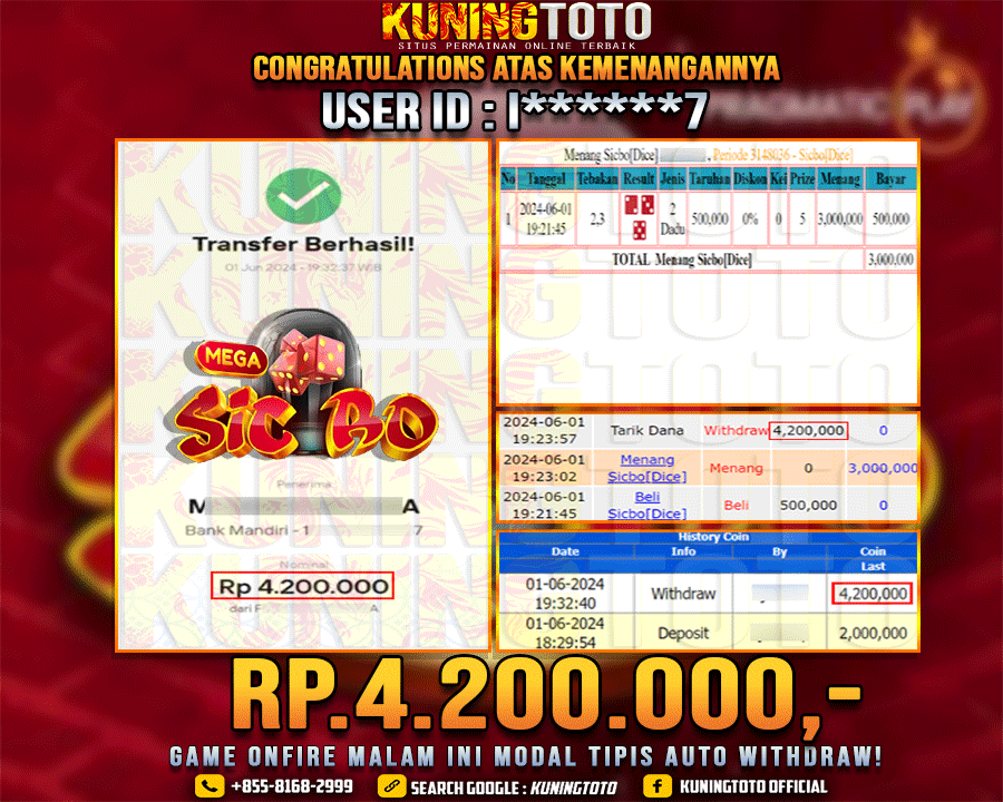 Bukti JP Live casino Kuning toto 01 June 2024 Sic bo Dice