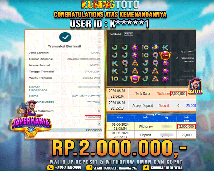 Bukti JP Slot Member KUNING TOTO 01 June 2024 Supermania