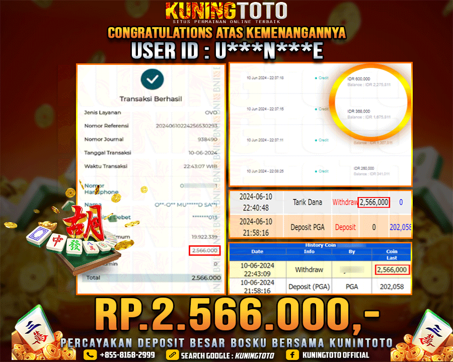 Bukti JP Slot Kuning toto 10 June 2024 Mahjong ways 1