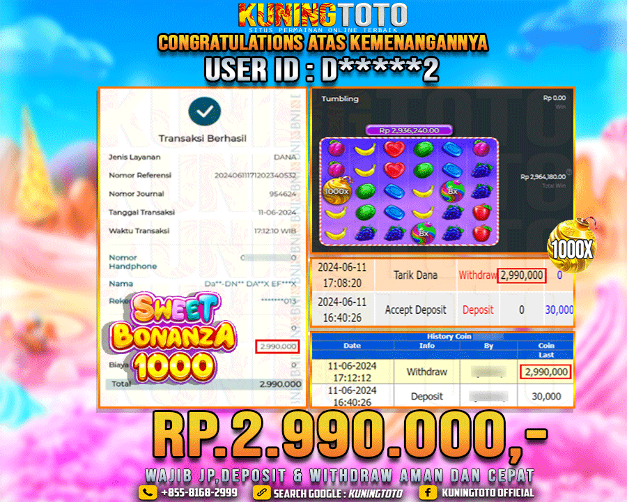 Bukti JP Slot Kuning toto 11 June 2024 Sweet Bonanza 1000