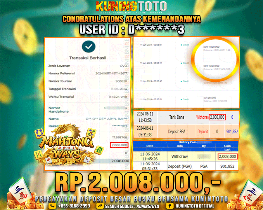 Bukti JP Slot Kuning toto 11 June 2024 Mahjong ways 2