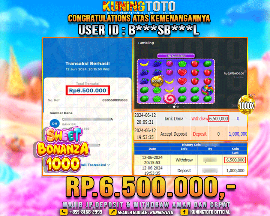 Bukti JP Slot Kuning toto 12 June 2024 Sweet Bonanza 1000