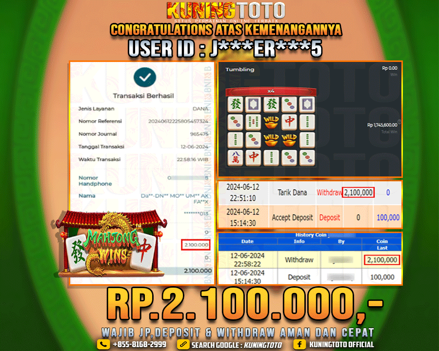 Bukti JP Slot Kuning toto 12 June 2024 Mahjong wins