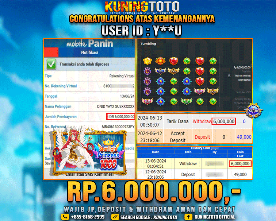 Bukti JP Slot Kuning toto 13 June 2024 Starlight Princess x1000