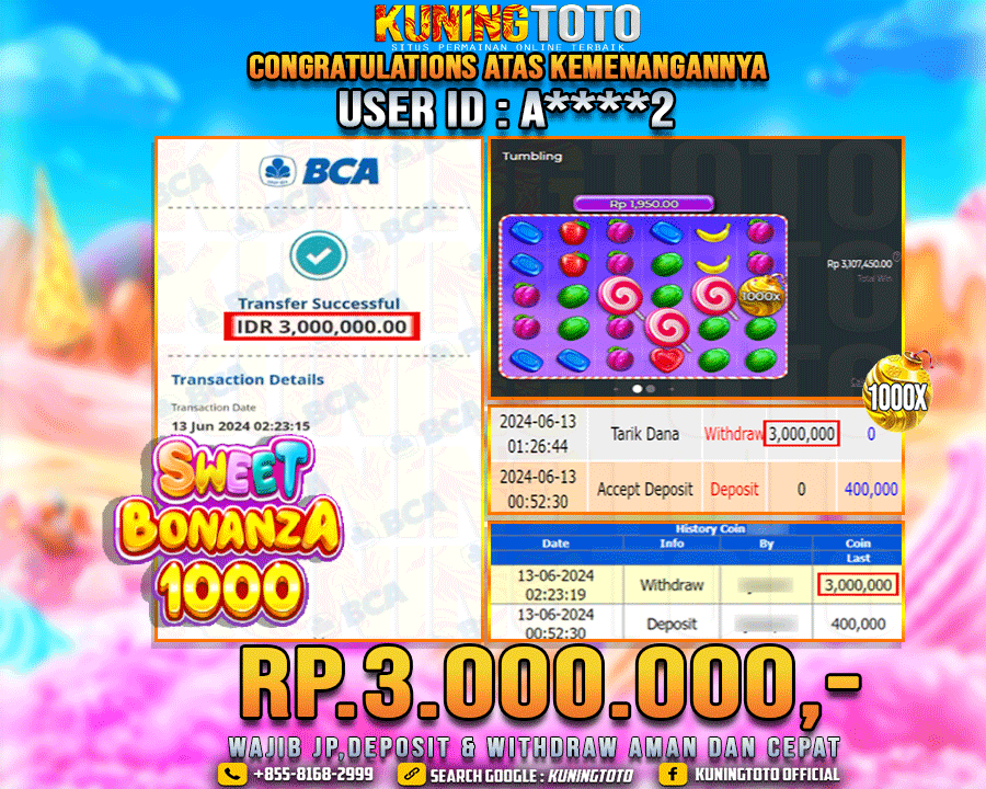 Bukti JP Slot Kuning toto 13 June 2024 Sweet Bonanza 1000