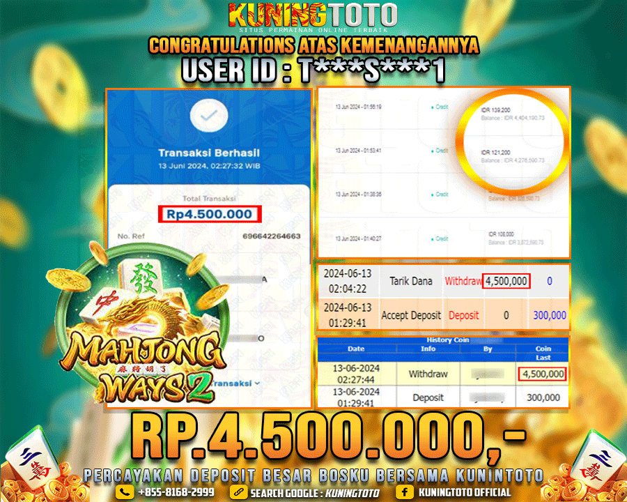 Bukti JP Slot Kuning toto 13 June 2024 Mahjong ways 2