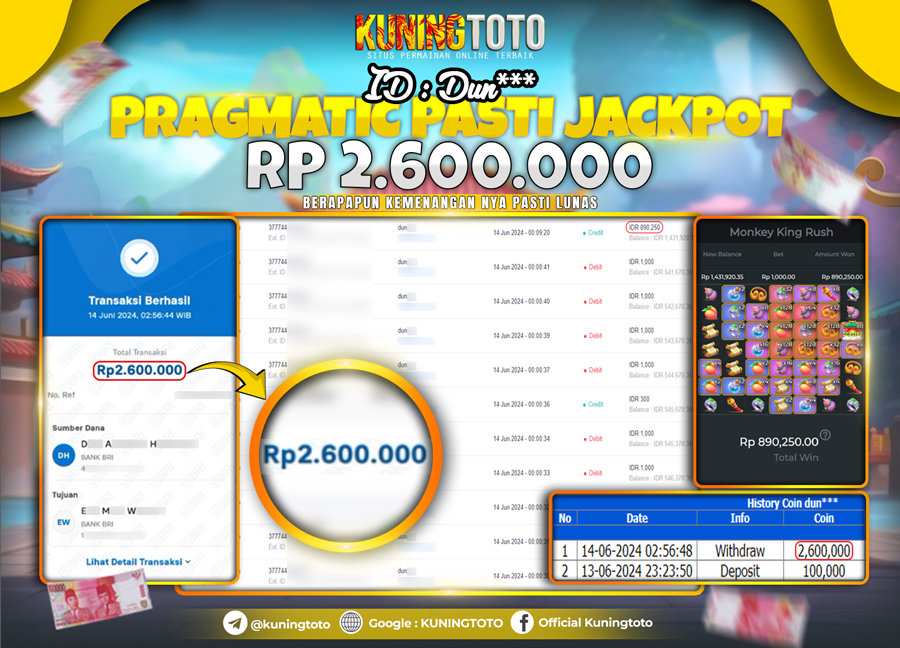 Bukti JP Slot Kuning toto 14 June 2024 Mongkey King Rush